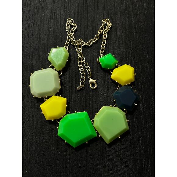 Multicolored Geometric Statement Necklace Yellow Green Glue 18 - 21 inches - Picture 2 of 3